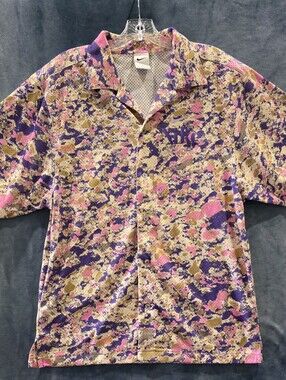 Nike Shirt Men's Small Trek Division Pink Purple Gold Camo Script Mesh LA DriFit